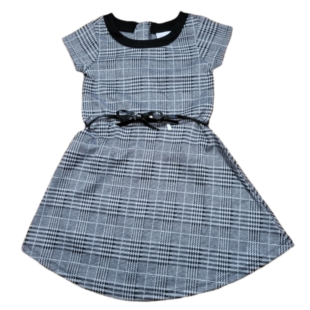 Black and White Striped Belted Party Dress